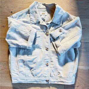 Talbots Tan Linen Short Sleeve Bomber Jacket